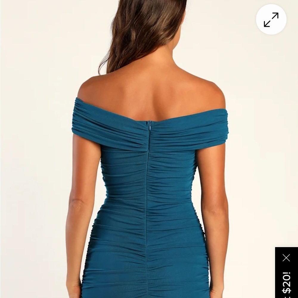 Lulus Alluring Nights Off-Shoulder Teal Dress - Picture 3 of 4